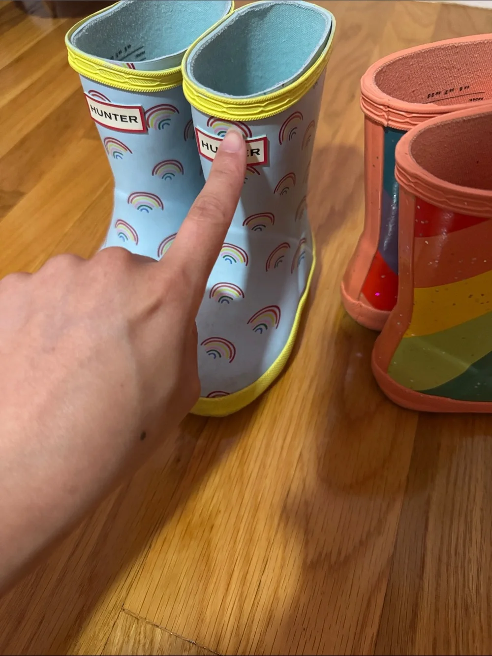 Hunter Kids Rain Boots in Light Blue Rainbow & Multicolor Wave